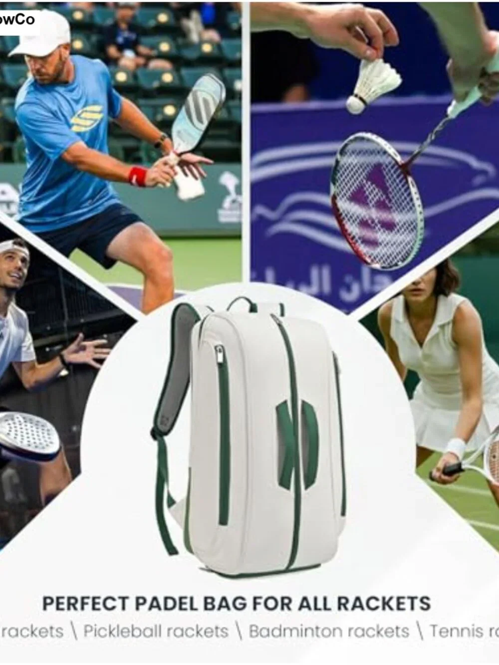 Tennis Padel Pickleball Backpack with Shoe Compartment, Laptop Sleeve, PU